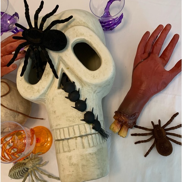 4 Skulls, 2 Bloody Cut off Arms & Furry Spiders - Picture 3 of 12